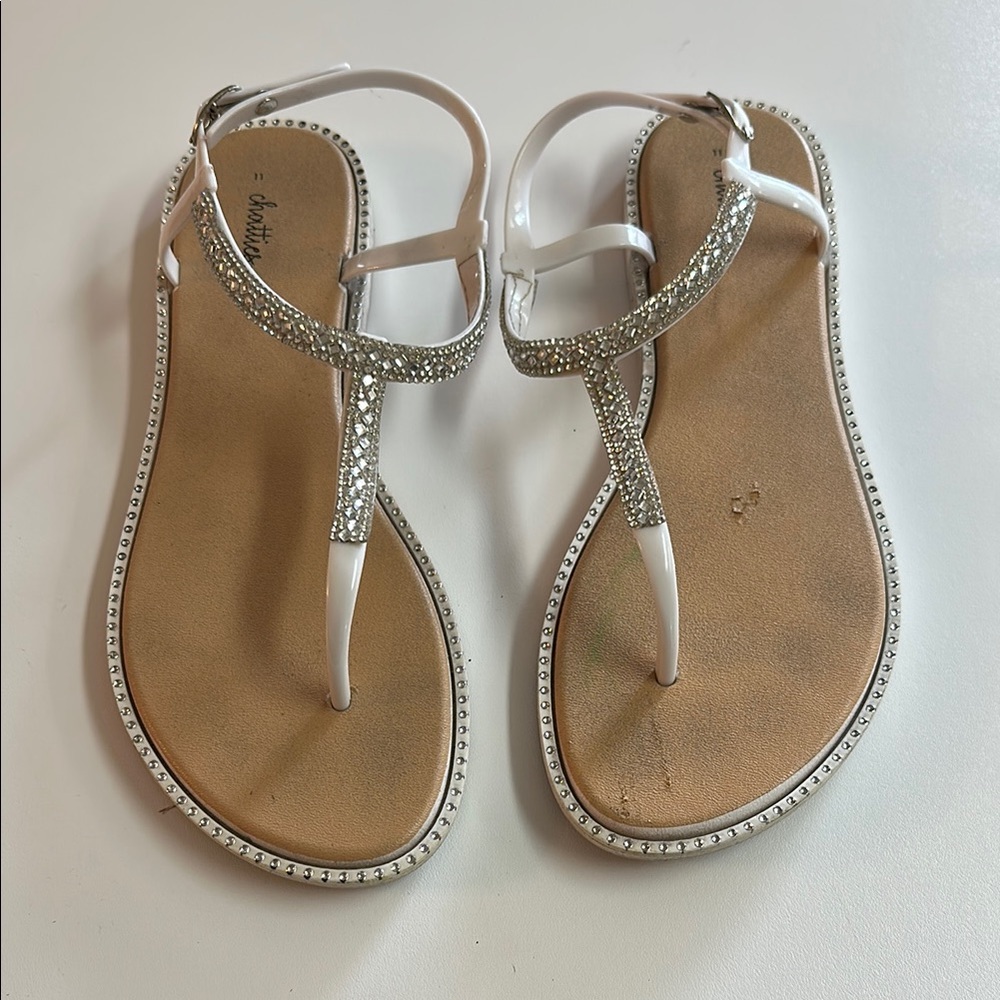 Chatties White Silver Sandals with Sparkling T-Strap